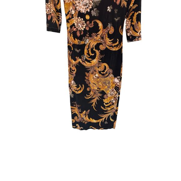 Roberto Cavalli Just Cavalli Black‎ Gold Floral Stretch Scoop Neck Dress Size 4 - Picture 8 of 12